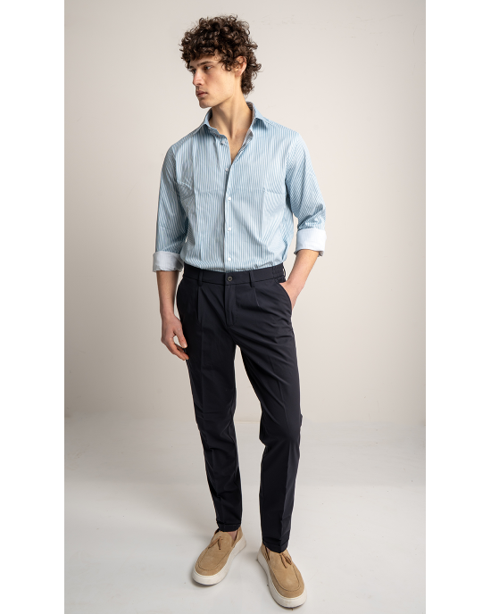 Παντελόνι 19V69 Italia Versace Abbigliamento Adriano μπλε ΥΦΑΣΜΑΤΙΝΑ