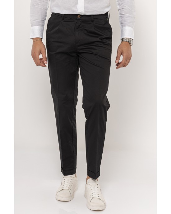 Παντελόνι 19V69 Italia Versace Abbigliamento Adriano μαύρο ΥΦΑΣΜΑΤΙΝΑ