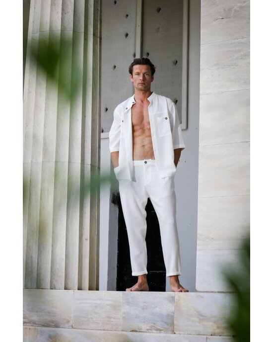 Παντελόνι Vittorio Bianco άσπρο ΥΦΑΣΜΑΤΙΝΑ