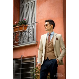 Σακάκι Black Papigion μπεζ  με καρό μπλέ Σακάκι Black Papigion μπεζ  με καρό μπλέ