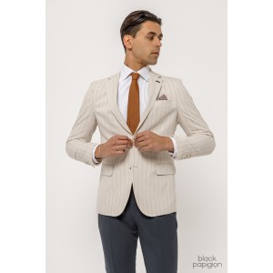 Σακάκι Black Papigion μπεζ με καφέ ρίγα