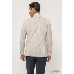 Σακάκι Black Papigion μπεζ με καφέ ρίγα