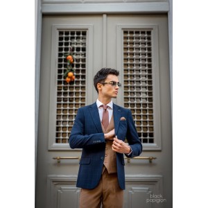 Σακάκι Black Papigion μπλε με καρό πορτοκαλί Σακάκι Black Papigion μπλε με καρό πορτοκαλί