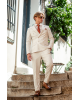 Κοστούμι Black Papigion μπεζ με καφέ ρίγα SLIM FIT