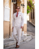 Κοστούμι Black Papigion μπεζ με καφέ ρίγα SLIM FIT