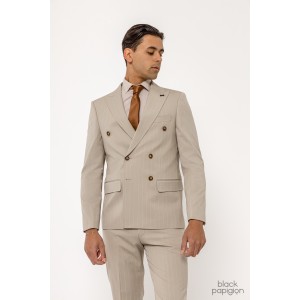 Κοστούμι Black Papigion μπεζ με άσπρη ρίγα Κοστούμι Black Papigion μπεζ με άσπρη ρίγα