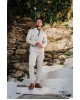 Κοστούμι Black Papigion μπεζ με άσπρη ρίγα SLIM FIT