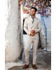 Κοστούμι Black Papigion μπεζ με άσπρη ρίγα SLIM FIT