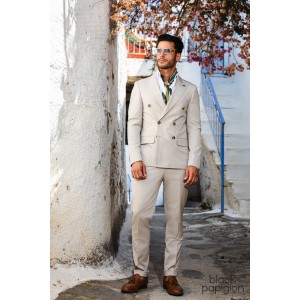 Κοστούμι Black Papigion μπεζ με άσπρη ρίγα Κοστούμι Black Papigion μπεζ με άσπρη ρίγα