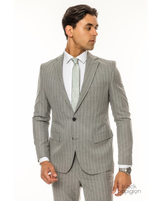 Κοστούμι Italian Job γκρι με άσπρη ρίγα SLIM FIT