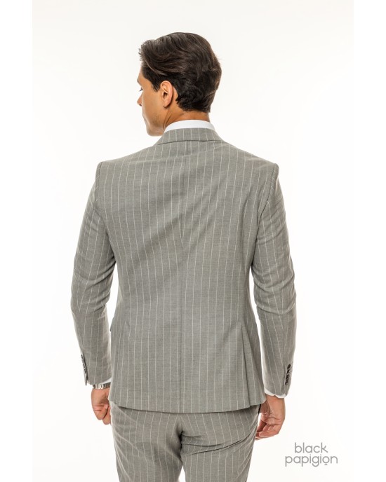 Κοστούμι Italian Job γκρι με άσπρη ρίγα SLIM FIT