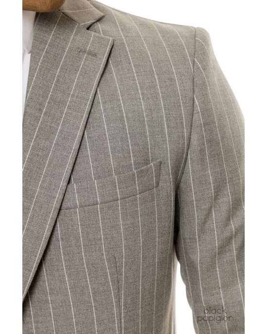 Κοστούμι Italian Job γκρι με άσπρη ρίγα SLIM FIT