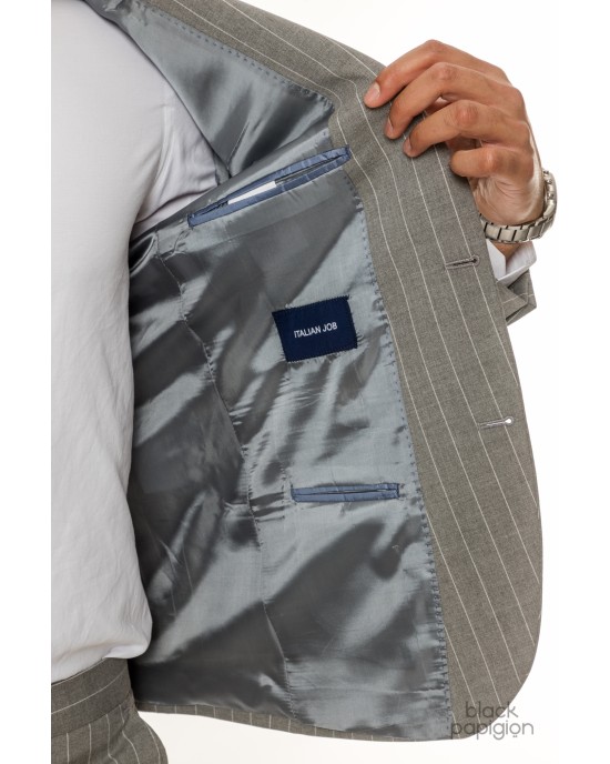 Κοστούμι Italian Job γκρι με άσπρη ρίγα SLIM FIT