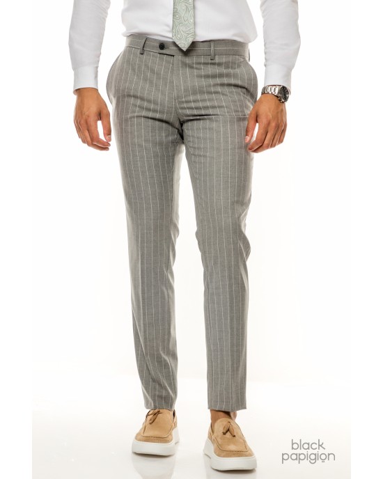 Κοστούμι Italian Job γκρι με άσπρη ρίγα SLIM FIT