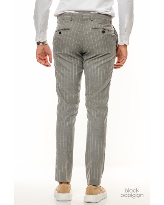 Κοστούμι Italian Job γκρι με άσπρη ρίγα SLIM FIT