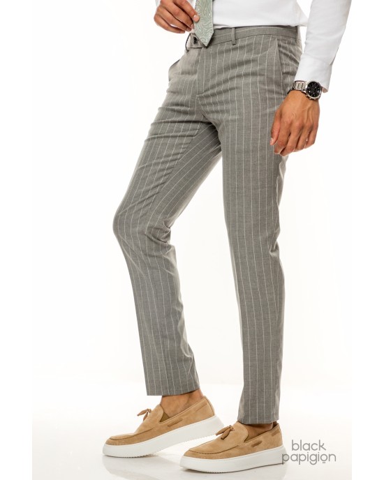 Κοστούμι Italian Job γκρι με άσπρη ρίγα SLIM FIT