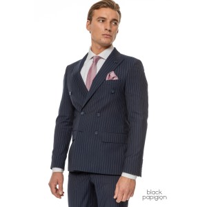 Κοστούμι Black Papigion μπλε με άσπρη ριγα