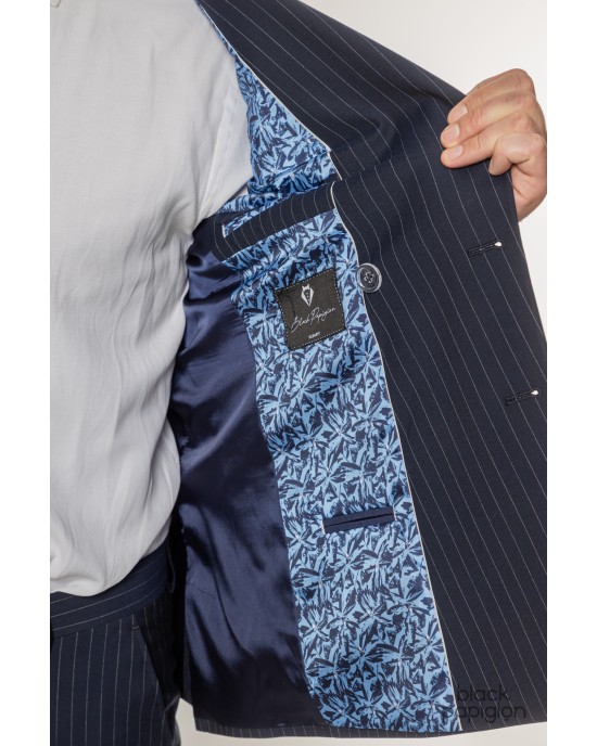 Κοστούμι Black Papigion μπλε με άσπρη ριγα SLIM FIT