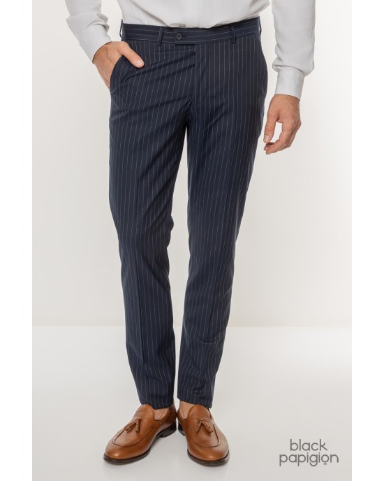 Κοστούμι Black Papigion μπλε με άσπρη ριγα SLIM FIT