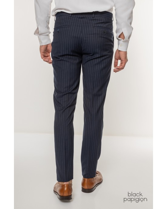 Κοστούμι Black Papigion μπλε με άσπρη ριγα SLIM FIT