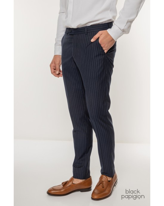 Κοστούμι Black Papigion μπλε με άσπρη ριγα SLIM FIT