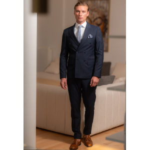 Κοστούμι Black Papigion μπλε με άσπρη ριγα