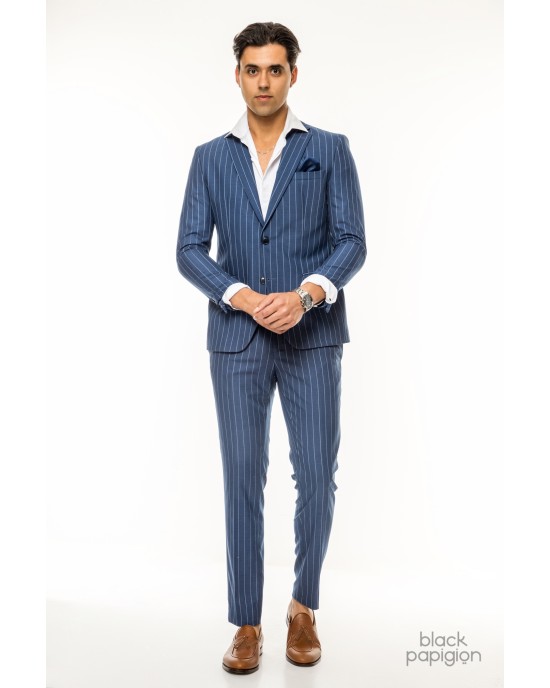 Κοστούμι Italian Job μπλε με άσπρη ρίγα SLIM FIT