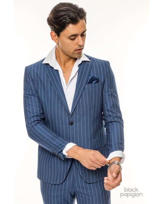 Κοστούμι Italian Job μπλε με άσπρη ρίγα SLIM FIT