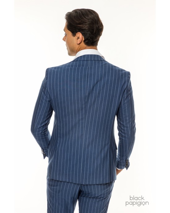 Κοστούμι Italian Job μπλε με άσπρη ρίγα SLIM FIT