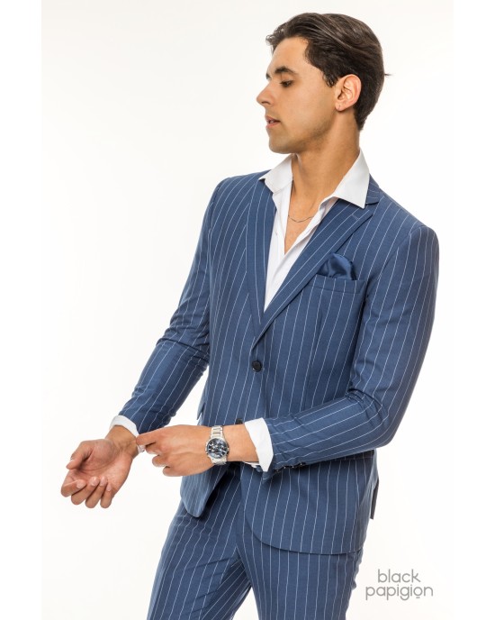 Κοστούμι Italian Job μπλε με άσπρη ρίγα SLIM FIT