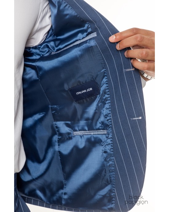 Κοστούμι Italian Job μπλε με άσπρη ρίγα SLIM FIT