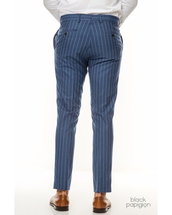 Κοστούμι Italian Job μπλε με άσπρη ρίγα SLIM FIT