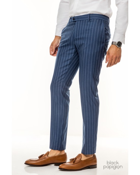 Κοστούμι Italian Job μπλε με άσπρη ρίγα SLIM FIT