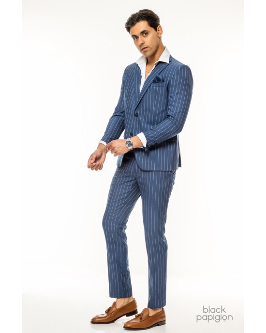 Κοστούμι Italian Job μπλε με άσπρη ρίγα SLIM FIT