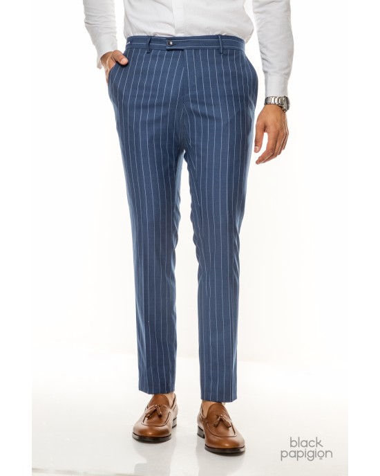 Κοστούμι Italian Job μπλε με άσπρη ρίγα SLIM FIT