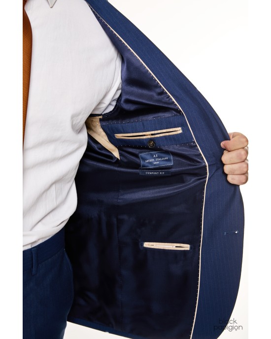 Κοστούμι Artisti Italiani μπλε με κιτρίνη ρίγα SLIM FIT