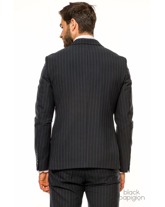 Κοστούμι Black Papigion μπλε με κίτρινη ριγα SLIM FIT