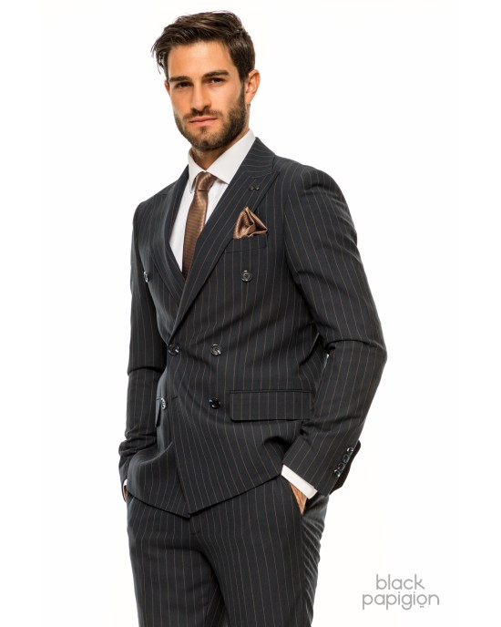 Κοστούμι Black Papigion μπλε με κίτρινη ριγα SLIM FIT