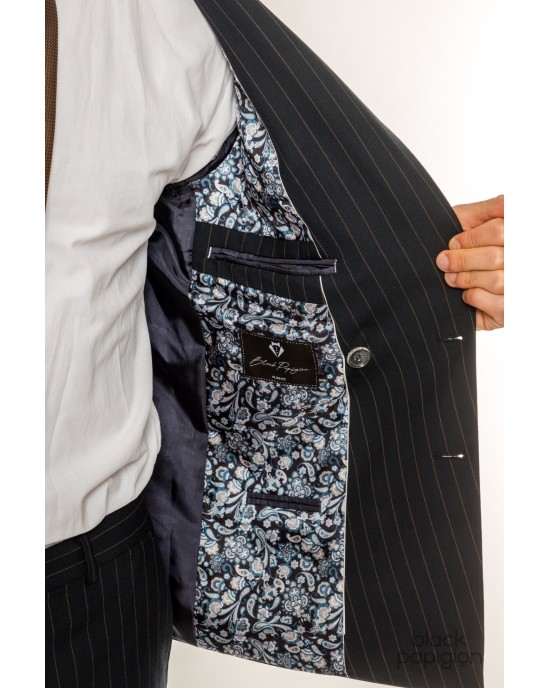 Κοστούμι Black Papigion μπλε με κίτρινη ριγα SLIM FIT