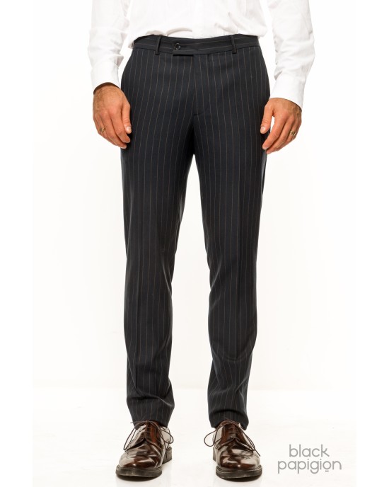 Κοστούμι Black Papigion μπλε με κίτρινη ριγα SLIM FIT