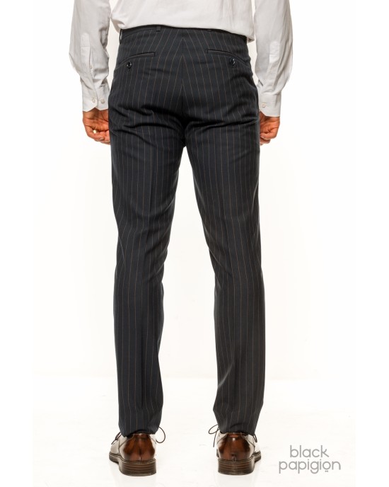 Κοστούμι Black Papigion μπλε με κίτρινη ριγα SLIM FIT