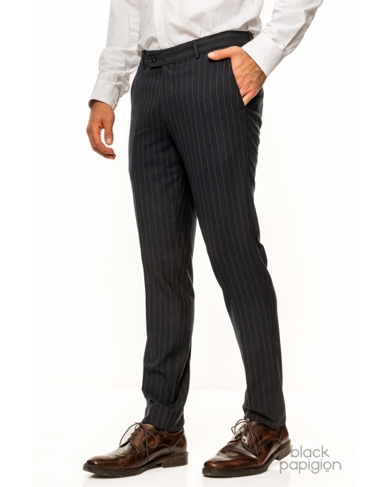 Κοστούμι Black Papigion μπλε με κίτρινη ριγα SLIM FIT