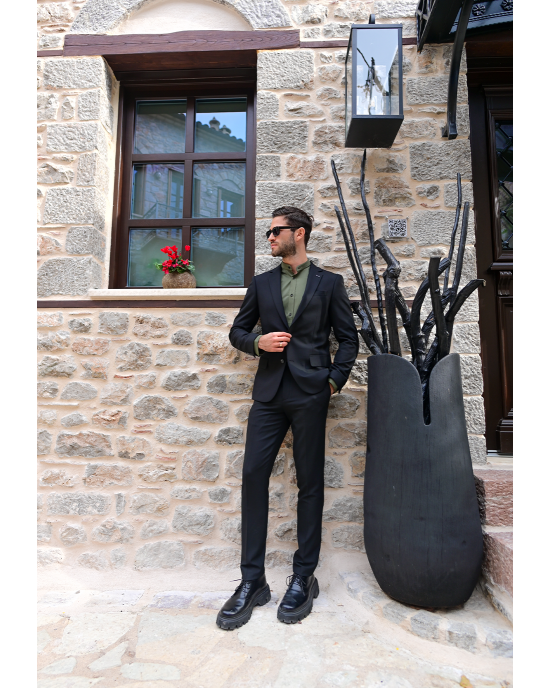 Κοστούμι Black Papigion μαύρο SLIM FIT