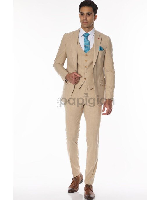 Κοστούμι Dezign μπεζ SLIM FIT Κοστούμι Dezign μπεζ SLIM FIT