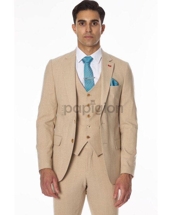 Κοστούμι Dezign μπεζ SLIM FIT Κοστούμι Dezign μπεζ SLIM FIT