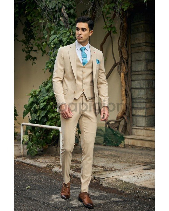 Κοστούμι Dezign μπεζ SLIM FIT Κοστούμι Dezign μπεζ SLIM FIT