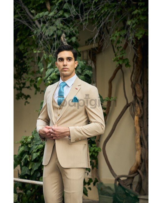 Κοστούμι Dezign μπεζ SLIM FIT Κοστούμι Dezign μπεζ SLIM FIT