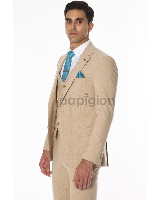 Κοστούμι Dezign μπεζ SLIM FIT Κοστούμι Dezign μπεζ SLIM FIT