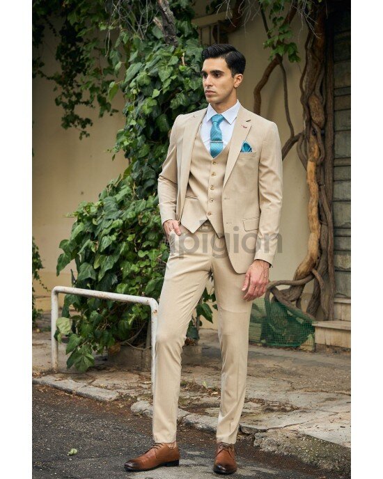 Κοστούμι Dezign μπεζ SLIM FIT Κοστούμι Dezign μπεζ SLIM FIT