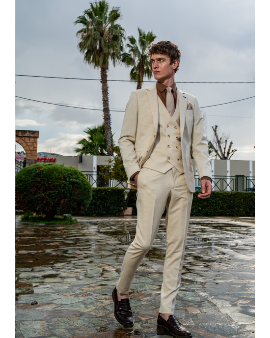 Κοστούμι Black Papigion Treviso Wool μπεζ SLIM FIT